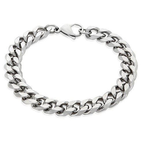 Men's Crucible Stainless Steel Beveled Curb Chain Bracelet (11mm) - Silver  (8.5)