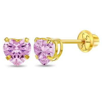 Girls' Classic Heart CZ Screw Back 14k Gold Earrings - In Season Jewelry