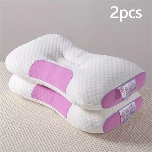 FONTOI 2 Pack Bed Pillow with Removable Cover, All-Season Comfort, Perfect for Home, Hotel, Bed, White&Pink, 5.5"*5.5"*17" - 1 of 4