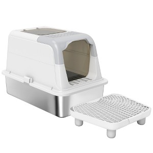 Kumasinova Cat Litter Box with Stainless Steel Scoop & Tray,100°Degree Flip Top for Easy Clean,Odor-Resistant Litter Box for Big Cats,White - 1 of 4