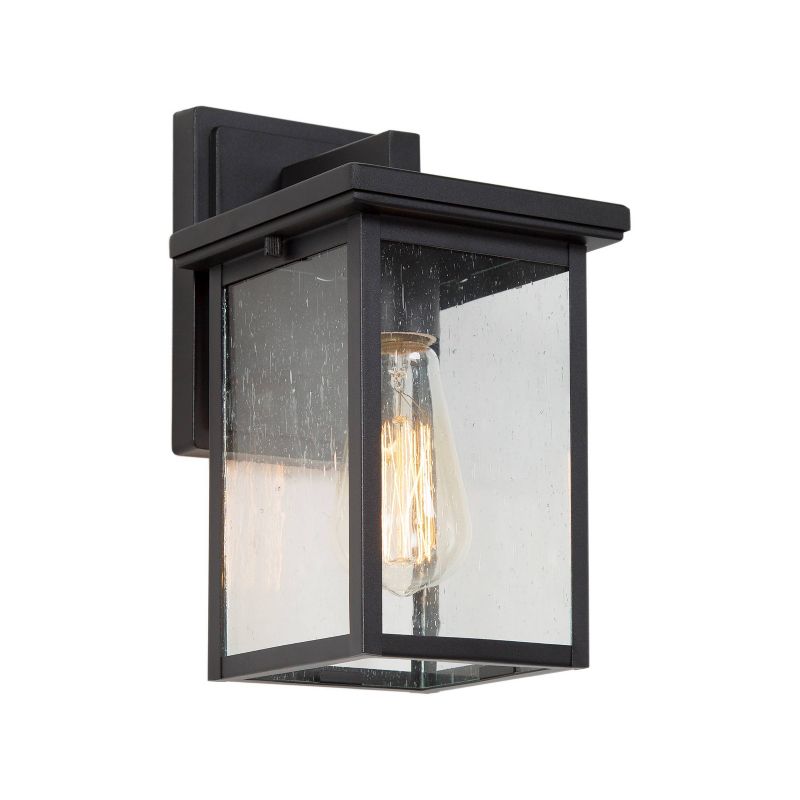 10.5&#34; Metal/Seeded Glass Square Outdoor Wall Light Matte Black - LNC, 1 of 10
