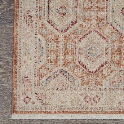 Brick and Blue Hand-knotted Synthetic Vintage Rug