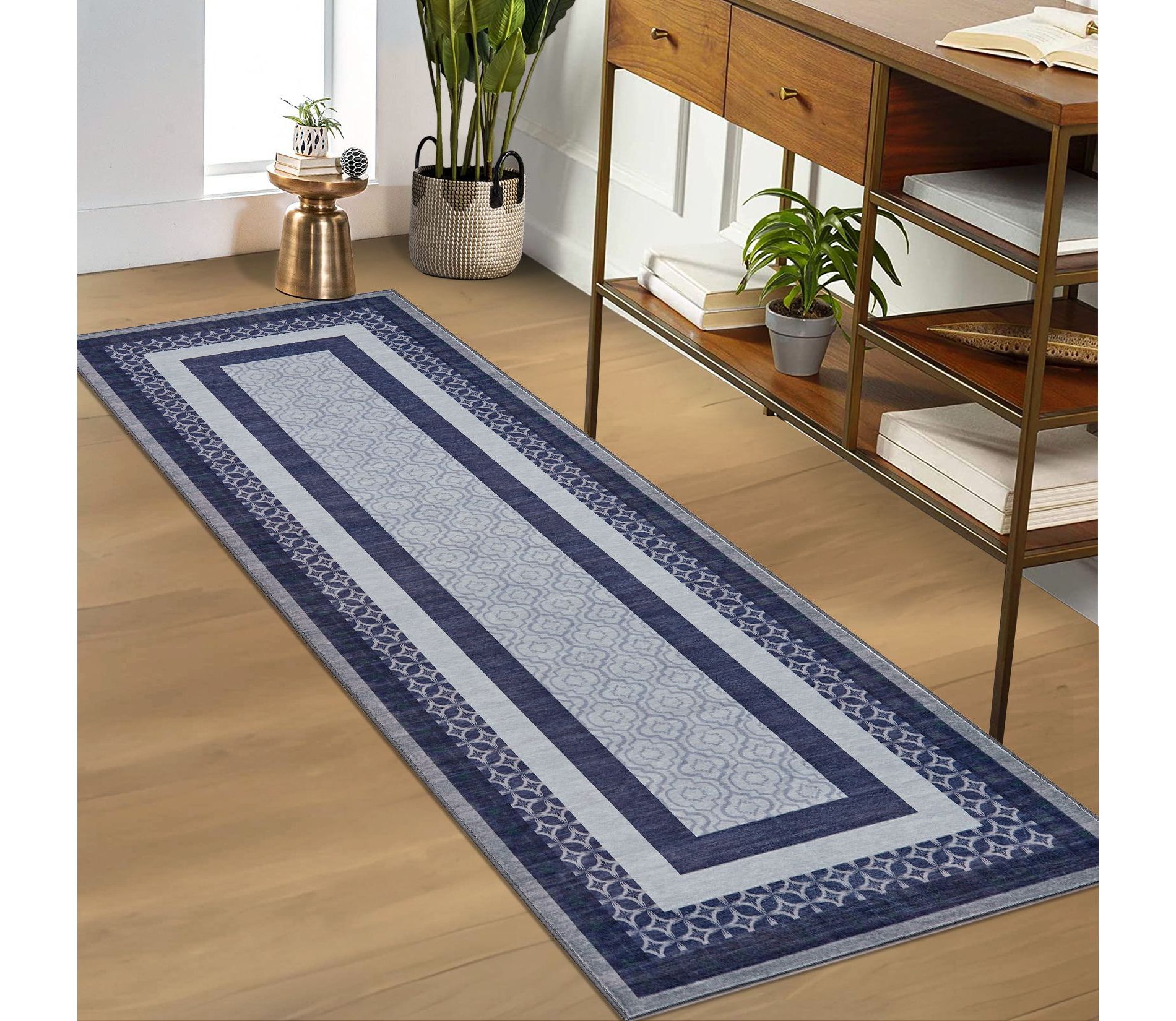 Rugs Washable Area Rug for Living Room Bordered Modern Geometric Indoor Area Rug Non Slip Low Pile Throw Carpet