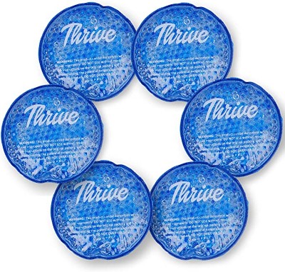 Thrive 6 Small Round Hot and Cold Reusable Ice Packs, Gel Bead Fill with Cloth Fabric Backing for Eyes, Face and Sinus Relief
