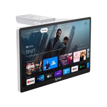 SYLVOX 15.6" Smart Kitchen TV, 1080P FHD Flip-Down Under Cabinet TV, Newest Google TV with App Store, Google Assistant, 12-Volt Smart TV for Kitchen