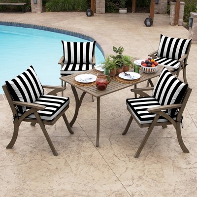 Black and White Striped Polyester Outdoor Dining Chair Cushion Set