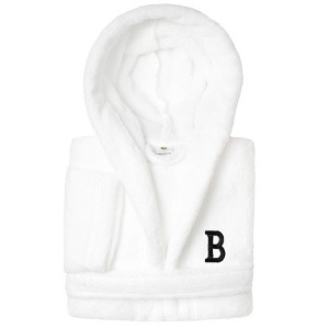 Personalized Linum Kids 100% Polyester SUPER PLUSH Double Brushed Hooded Bathrobe in Black Bookman Font - 1 of 3