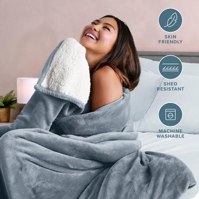 Dusty Blue Full Reversible Sherpa Fleece Blanket