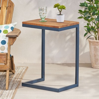 Syemin End Tables Metal Side Table Waterproof Small Coffee Table Outdoor Sofa Side Table Anti Rust Small Patio Table, Brown, 18.25"*12.75"*25.5"