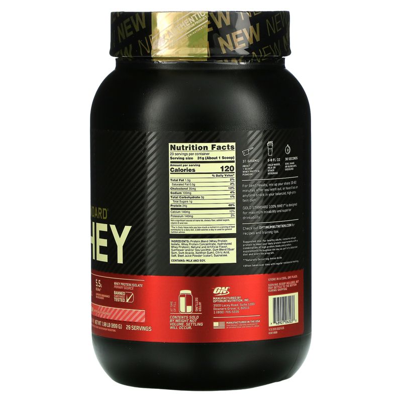 Optimum Nutrition Gold Standard 100% Whey, Strawberries & Cream, 1.98 lb (899 g), 2 of 3