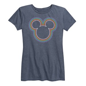 Women's - Disney - Rainbow Outline Mickey Silhouette Short Sleeve Graphic T-Shirt - 1 of 4