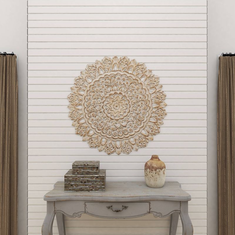 Wood Floral Handmade Intricately Carved Mandala Wall Decor White - Olivia &#38; May, 3 of 19