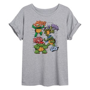 Women's - Teenage Mutant Ninja Turtles Mutant Mayhem - Leo and Brothers Kid Turtles Oversized Graphic T-Shirt - 1 of 4