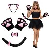 Joyfy 5 Pcs Kitty Cat Halloween Costume Accessory Set for Adult, Kids, Cat Ears Headband, Paws Gloves, Bow Tie, Tail, Cosplay Dress Up Party - 2 of 4