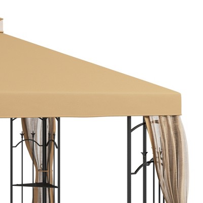 Outsunny Brown Steel Outdoor Patio Gazebo with Mesh Curtains and Shelves