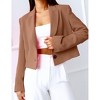 Women's Long Sleeve Button Blazer Notch Lapel Jacket Short Office Coat - 3 of 4