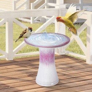KTMBDW 18" H Ceramic Bird Bath for Outside - Outdoor Bird Bath Bowl, UV/Frost-Resistant Finish - Pink White - Classic Pedestal - 1 of 4