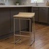 HomeRoots 25" Natural and Silver Solid Wood and Iron Low Back Counter Height Bar Chair - 2 of 4