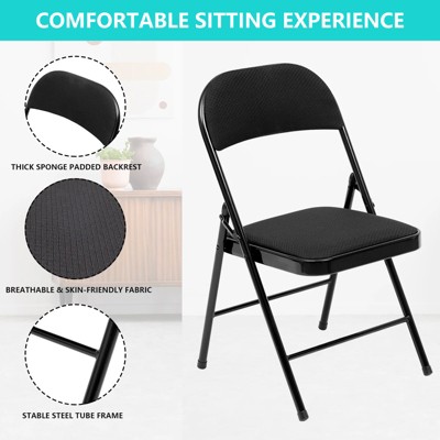 Black Metal Frame Fabric Padded Folding Dining Chairs, Set of 6