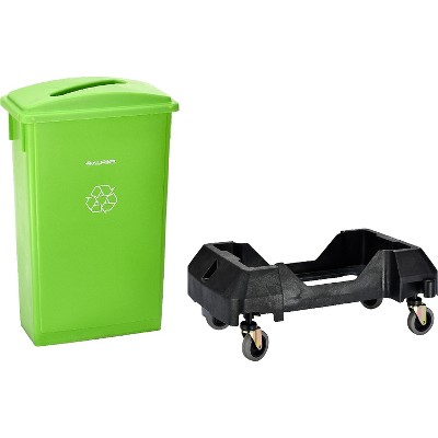 Alpine Industries Plastic Commercial Indoor Recycling Bin with Slotted Lid and Dolly 23-Gallon Lime