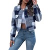 Coolmee Women's Flannel Cropped Plaid Shacket Jacket Button Down Long Sleeve Shirts Tops - 2 of 4