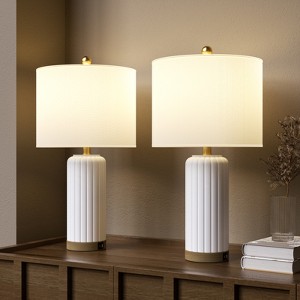 Maxax Ceramic Table Lamp,White Modern Desk Lamp with Ribbed Design for Bedroom Nightstand,Living Room. - 1 of 4