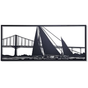 Shadows of Sailboat in San Francisco Bay Metal Wall Decor Black - StyleCraft: Golden Gate & Nautical Design - 1 of 4