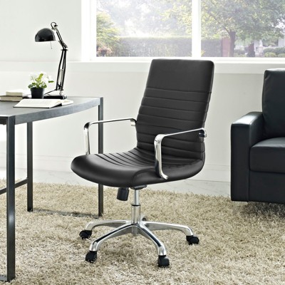 Black Vinyl Mid Back Swivel Office Chair with Metal Base