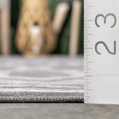 Eco-Friendly Gray Geometric 8' Square Washable Area Rug