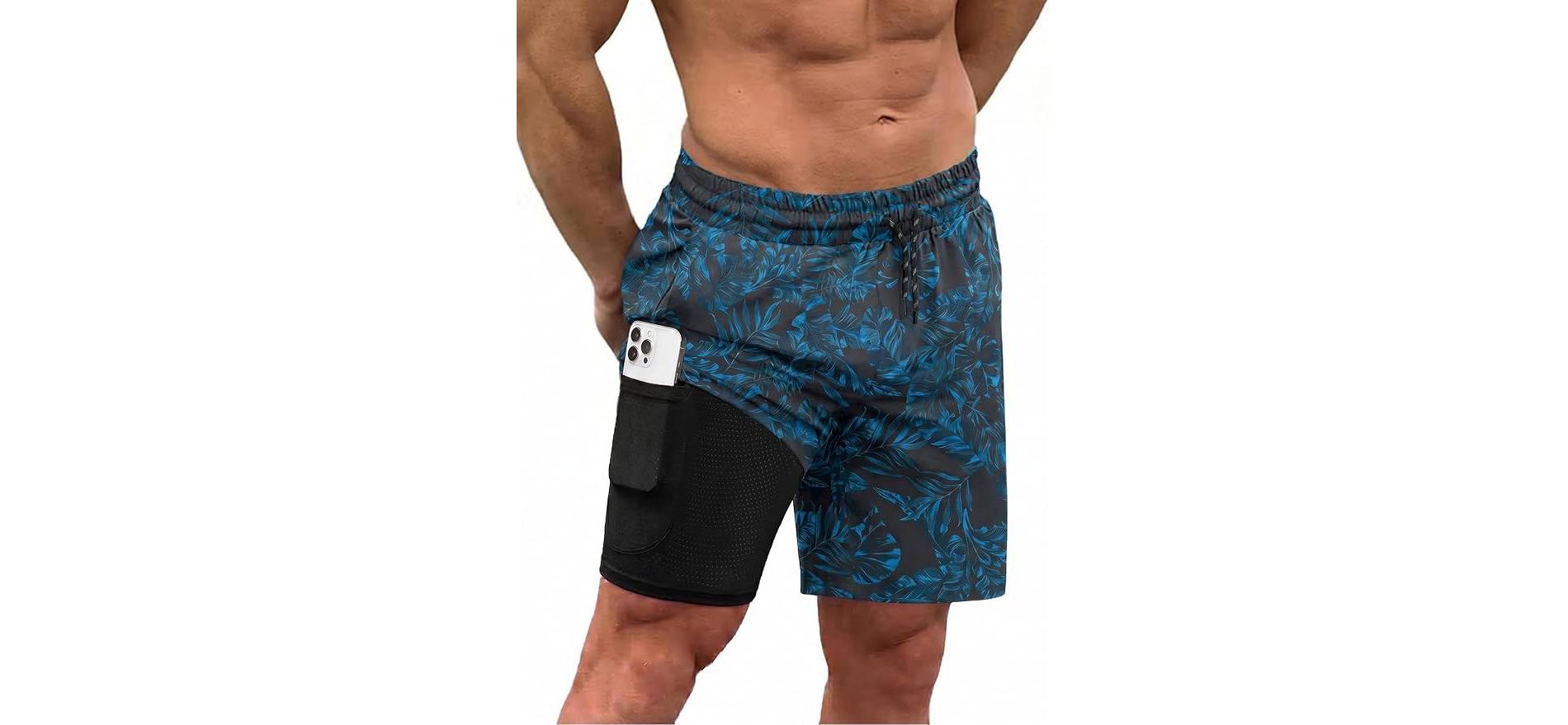 COOFANDY Men Swim Trunk with Compression Liner 2 in 1 Swimwear Bathing Suit Quick Dry Board Short