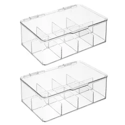 mDesign Plastic Divided First Aid Storage Box Kit with Hinge Lid, 2 Pack - Clear