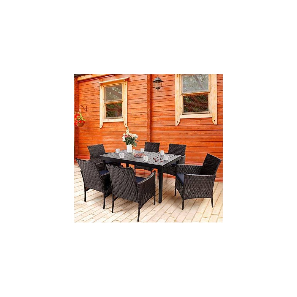 7pc Patio Dining Set with Expandable Table & 6 PE Rattan Chairs - Captiva Designs