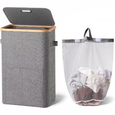 Laundry Basket with Lid,Collapsible Clothes Hampers for Laundry with Handles and Removable Inner Bag,Large Hamper