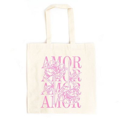 City Creek Prints Amor Floral Grunge Canvas Tote Bag - 15x16 - Natural
