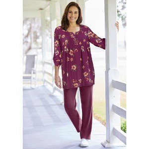 Woman Within 7-Day Three-Quarter Sleeve Pintucked Henley Tunic - 1 of 3
