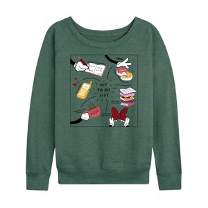 Women's - Disney - Minnie Mom To-Do List Lightweight French Terry Wide Neck Long Sleeve Shirt - 1 of 4