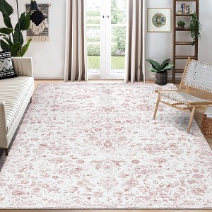 Vintage Medallion Area Rug Washable Rug Non-Slip Foldable Throw Carpet Oriental Floral Print Floor Cover, 5' x 7' Pink - 1 of 4