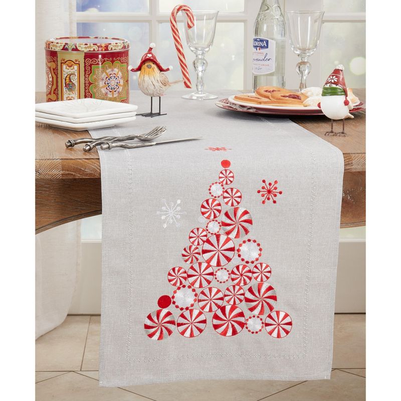 Saro Lifestyle Holiday Table Runner With Peppermint Christmas Tree Design, 3 of 4