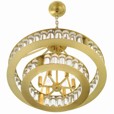 Aged Brass and Crystal 6-Light Two-Tier Chandelier