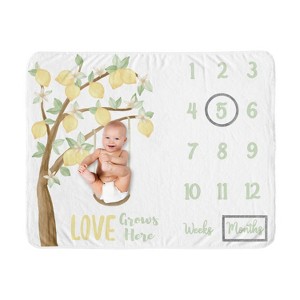 Sweet Jojo Designs Girl Baby Milestone Blanket Lemon Yellow Green and Beige - 1 of 4