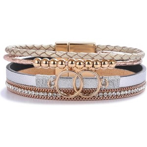 Boho Wrap Bracelet with Infinity Design, Leather Cuff Bangle with Magnetic Clasp, Stackable Jewelry Gift for Mom - 1 of 4