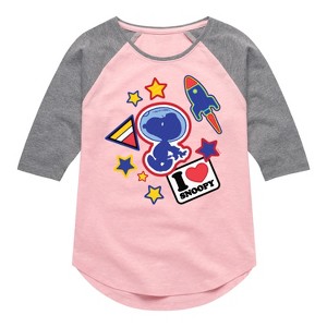 Girls' - Peanuts - Space Snoopy Flair Shirt Tail Raglan Graphic T-shirt - 1 of 4
