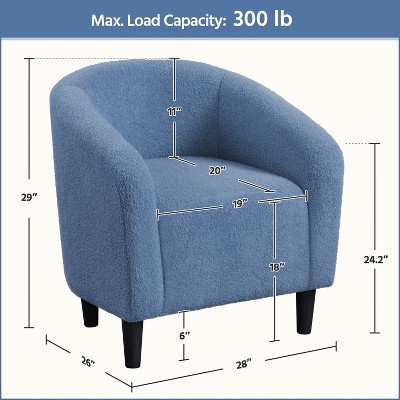 Blue Boucle Upholstered Barrel Accent Chair with Manufactured Wood Frame