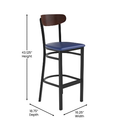 Wright 59'' Blue and Walnut Modern Commercial Barstool with Steel Frame