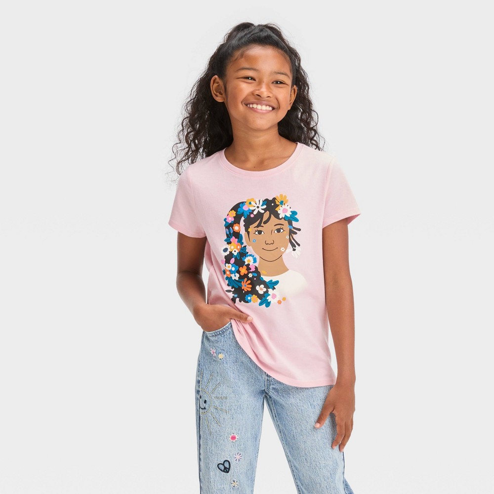 Girls' Short Sleeve Graphic T-Shirt - Cat & Jack™ Soft Pink S 2 pieces 