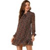 INSPIRE CHIC Women's Floral Dress Loose Chiffon Ruffle Self Tie Neck Shift Dresses - 4 of 4