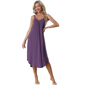 Allegra K Women's V Neck Solid Soft Spaghetti Strap Cami Lounge Nightdress - 1 of 4