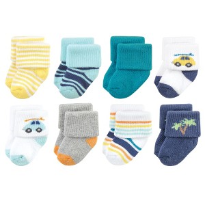 Hudson Baby Infant Boy Cotton Rich Newborn and Terry Socks, Surf Dude - 1 of 4