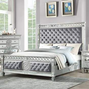 90" Eastern King Bed Varian Bed Gray Velvet & Mirrored - Acme Furniture