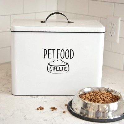White Metal Airtight Farmhouse Pet Food Bin